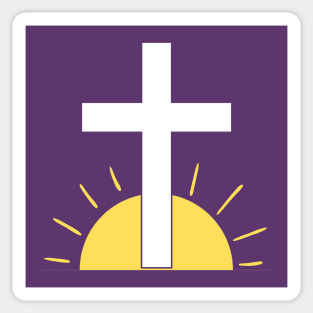 White Christian Cross In Sunrise Sticker